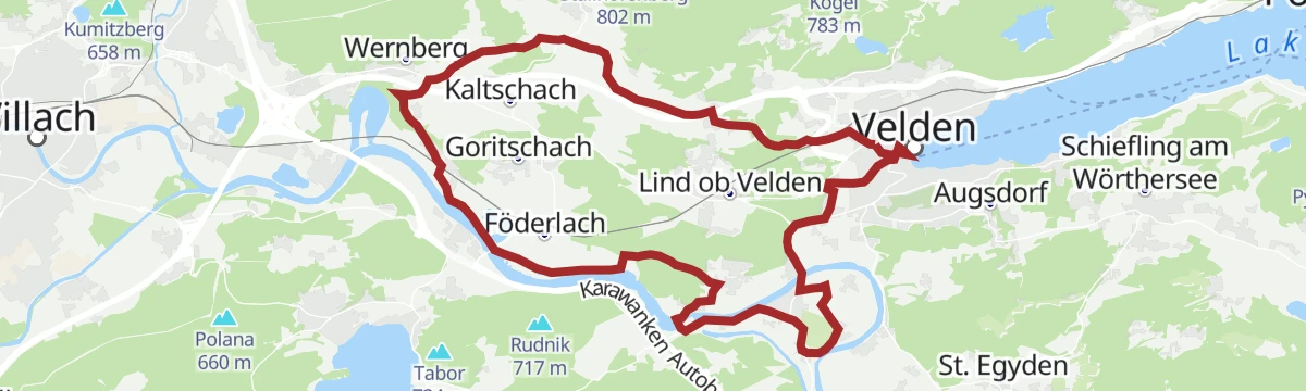 Route map: Schlösserradweg - Radweg zwischen den Schlössern Damtschach, Wernberg, Rosegg und Velden